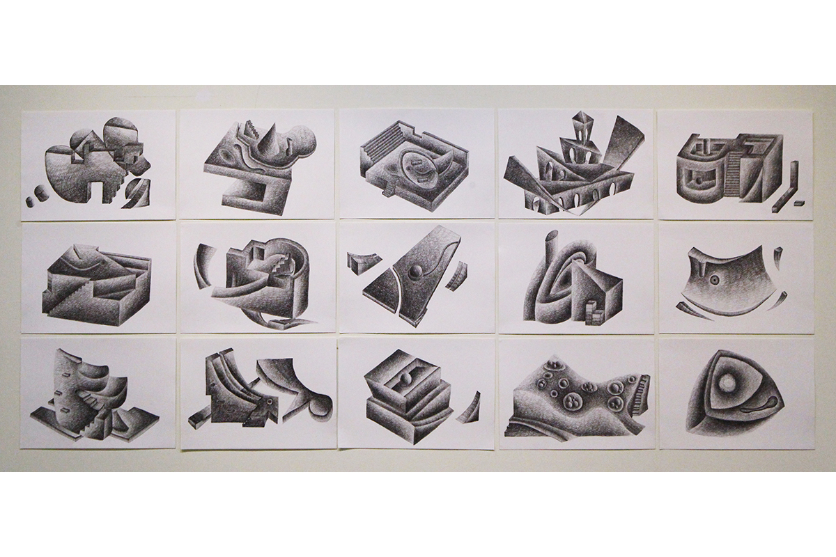 段存真　關於棲居的幾種形式　42×30cm x15ps
-泥塑，水泥翻製研磨　2020