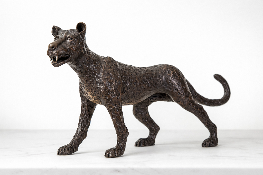 Shih Li-Jen Leopard bronze sculpture standing pose