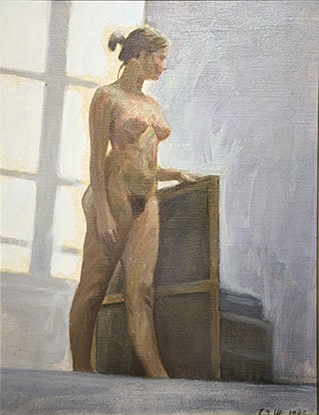 Karsiu Lee 李加兆｜Model with Canvas 模特與畫布｜Oil on canvas｜41 × 32 cm｜1984
