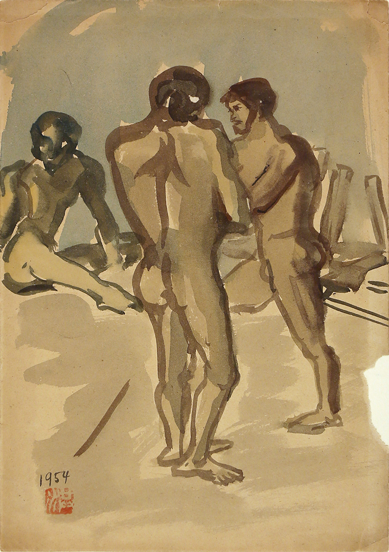Hung Jui-Lin 洪瑞麟｜Three Figures Bathing 三人洗澡中