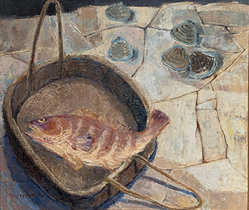 CHEN Che 陳哲｜Fish at the Market 魚市場小攤｜Oil on canvas｜53 × 45.5 cm｜1991